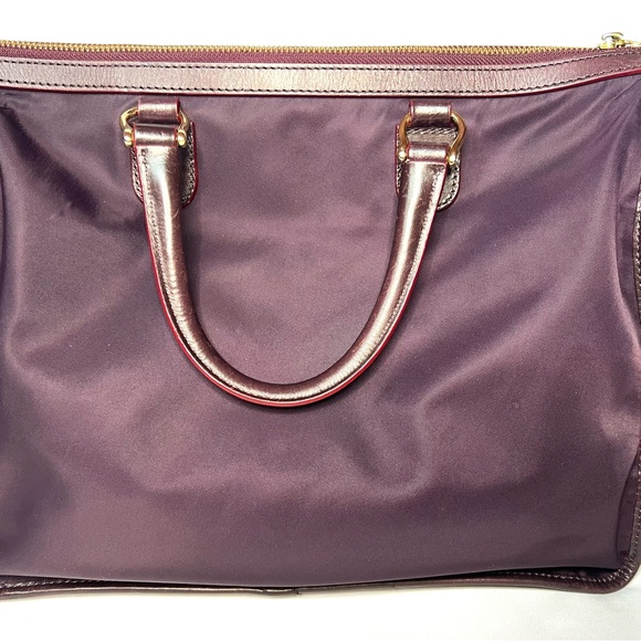 MZ Wallace Burgundy Nylon Leather Trim Satchel Crossbody Bag Lightweight Tote - Picture 6 of 14